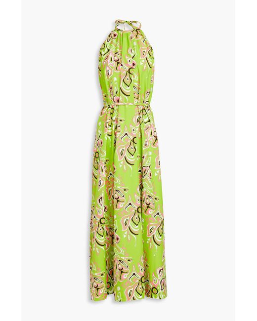 Emilio Pucci Green Printed Cotton-poplin Halterneck Maxi Dress