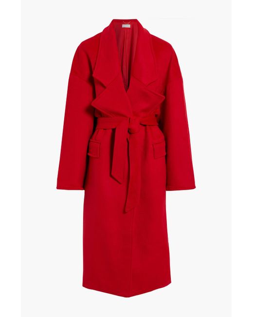 Ronny Kobo Red Claire Belted Brushed Wool-blend Felt Coat