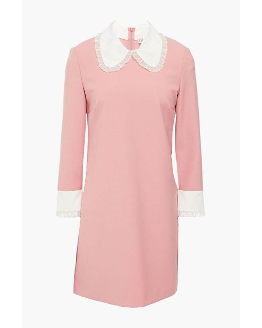 RED Valentino Pink Point D'esprit-trimmed Crepe De Chine Mini Dress