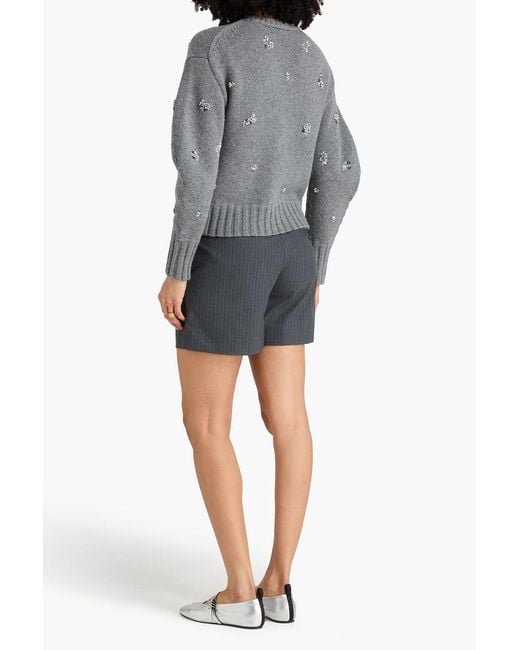 Jonathan Simkhai Gray Coraline Crystal-Embellished Wool And Cashmere-Blend Sweater