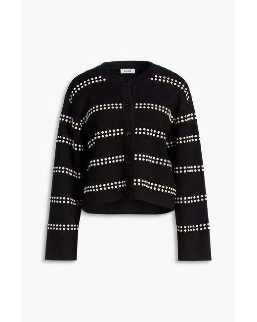 Sandro Black Faux Pearl-Embellished Stretch-Knit Cardigan