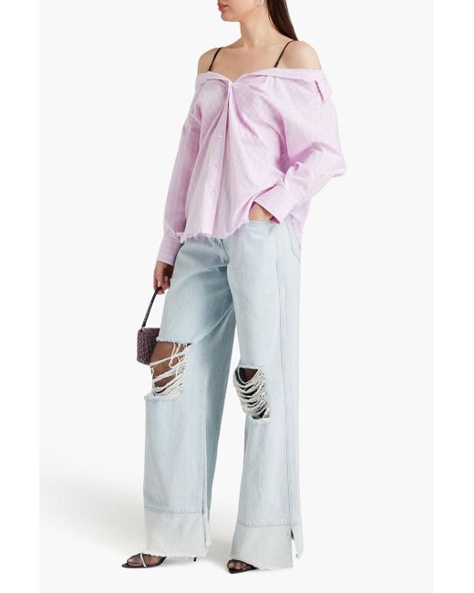 T By Alexander Wang Pink Cold-shoulder Striped Cotton-oxford Shirt