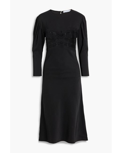 IRO Black Maldi midikleid aus crêpe de chine mit verzierung