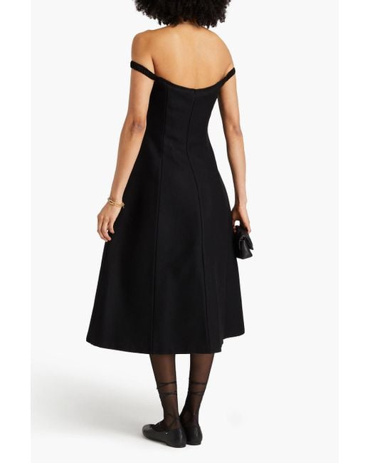 Khaite Black Uma Off-the-shoulder Wool-blend Felt Midi Dress