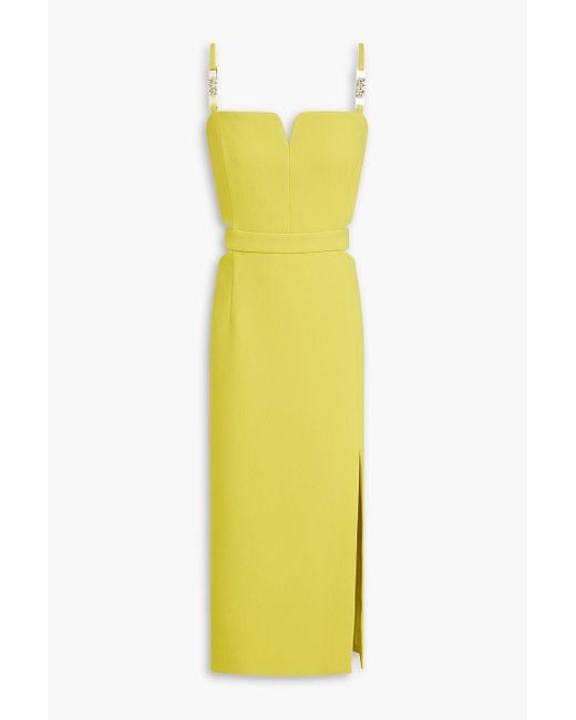 Rebecca Vallance Yellow Iman Chain-embellished Cutout Crepe Midi Dress