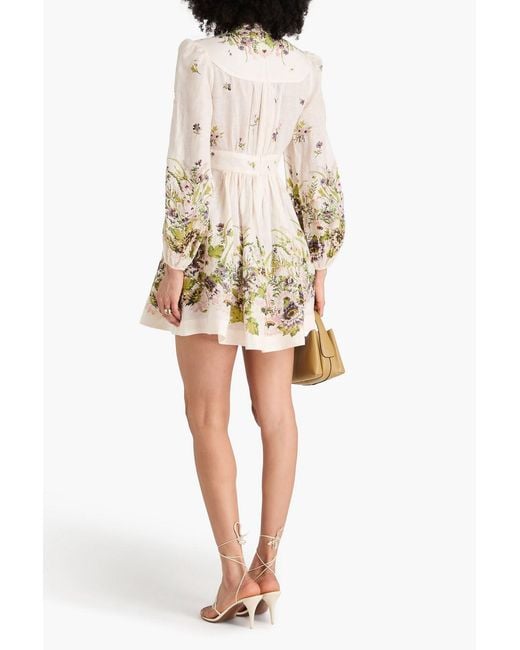 Zimmermann Natural Floral-Print Linen Mini Dress
