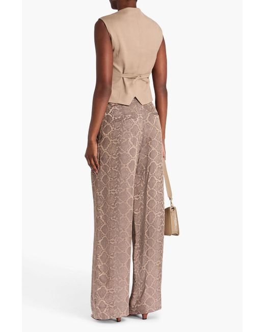 Jonathan Simkhai Brown Hose "kyra" mit weitem bein aus glänzendem jacquard mit schlangenprint