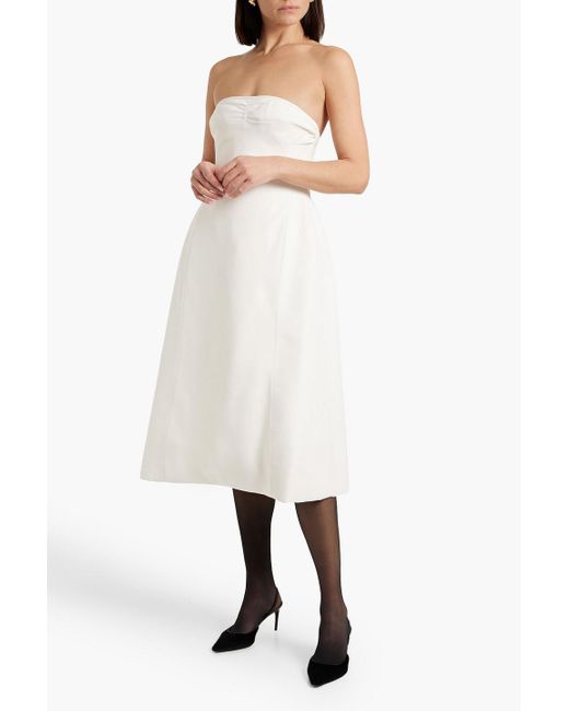 Khaite White Blume Strapless Twill Midi Dress