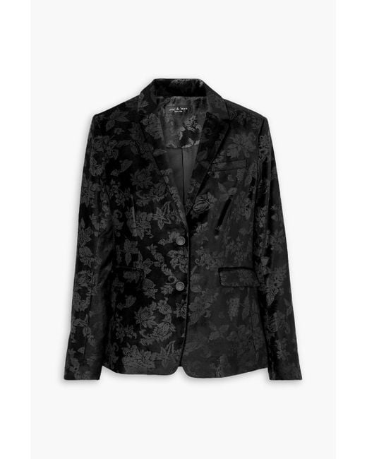 Rag & Bone Black Razor Floral-print Cotton-blend Velvet Blazer