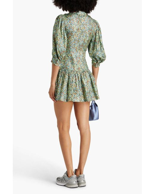 Sandro Green Floral-print Silk-twill Mini Dress