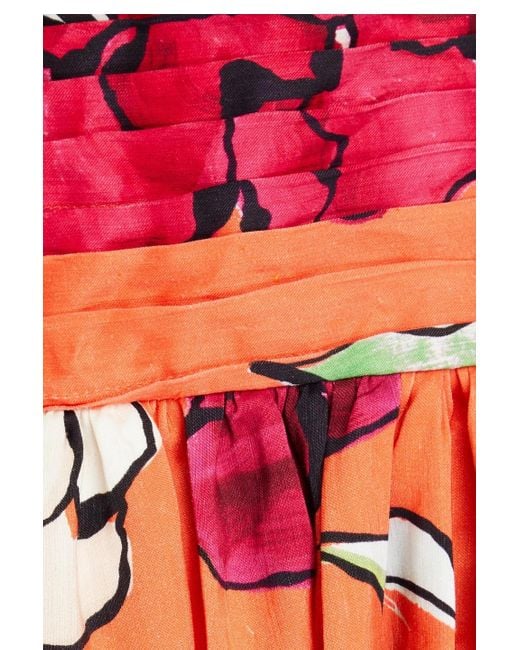 Aje. Red Monument Floral-print Linen-blend Maxi Dress
