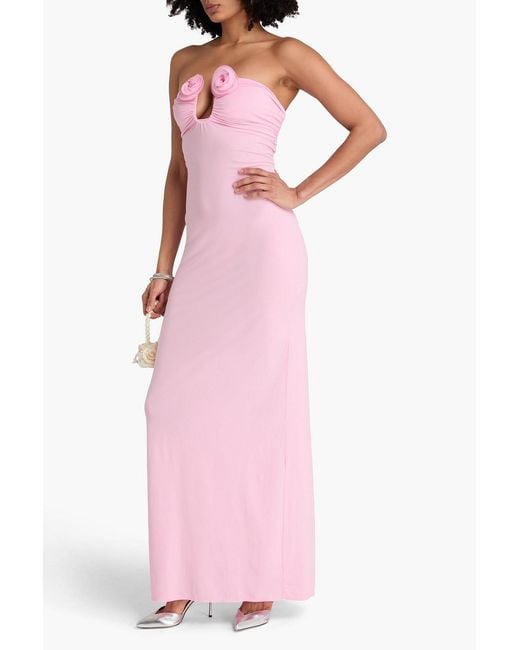 Magda Butrym Pink Strapless Floral-appliquéd Stretch-jersey Maxi Dress