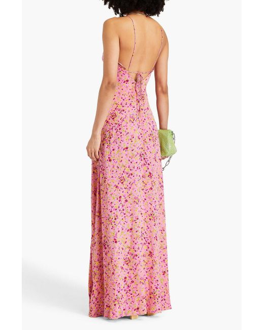 ROTATE BIRGER CHRISTENSEN Pink Floral-print Jacquard Maxi Slip Dress