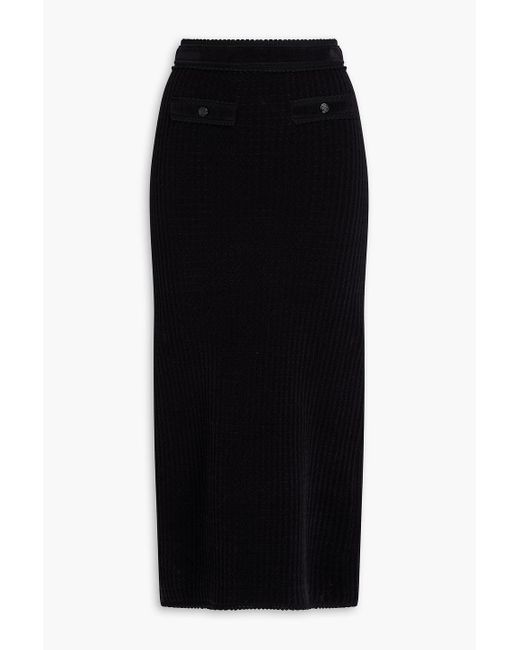 Sandro Black Pointelle-Knit Midi Pencil Skirt