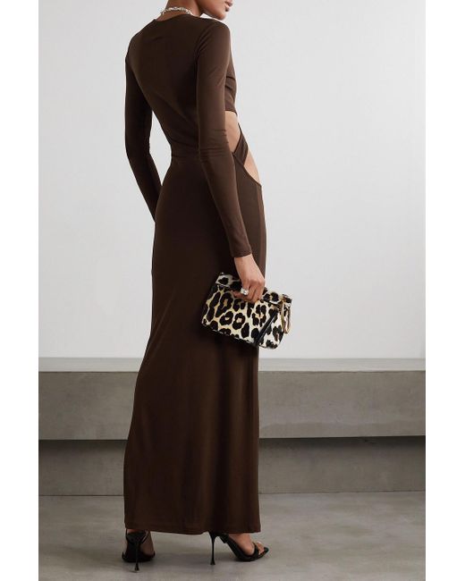 Zeynep Arcay Brown Asymmetric Cutout Jersey Maxi Dress
