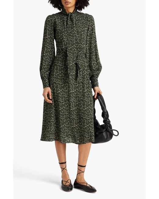 Officine Generale Green Sibylle Pussy-bow Printed Crepe Midi Dress