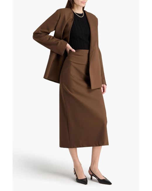 Loulou de Saison Brown Samo Wool-Blend Twill Midi Skirt