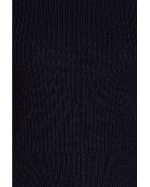 Rag & Bone Blue Nikole Satin-paneled Ribbed Wool Sweater