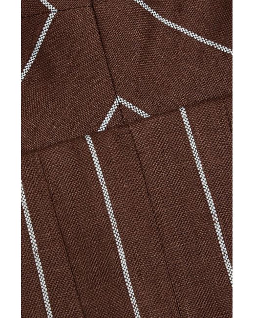 Nicholas Brown Selene Pleated Striped Linen-blend Maxi Dress