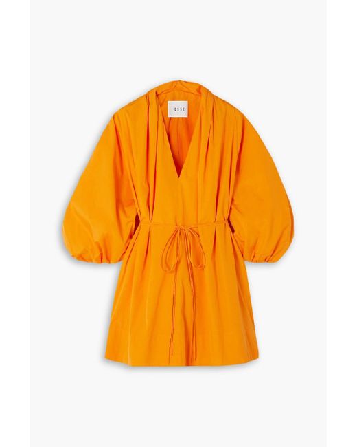 Esse Studios Orange Gathered Cotton-poplin Mini Dress