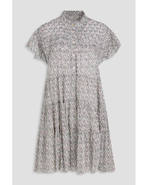 Isabel Marant Black Lanikaye Tiered Floral-print Cotton-mousseline Mini Shirt Dress