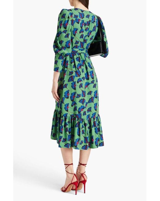 Diane von Furstenberg Green Blade midi-wickelkleid aus crêpe mit floralem print und raffung