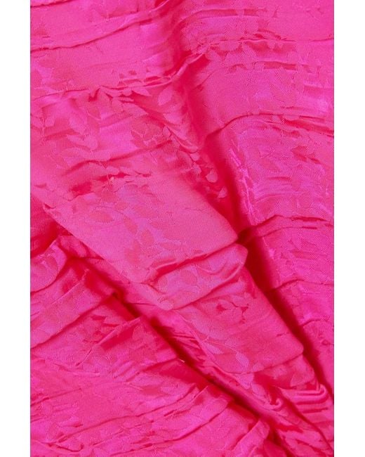 Rixo Pink Golden minikleid aus glänzendem jacquard mit raffungen