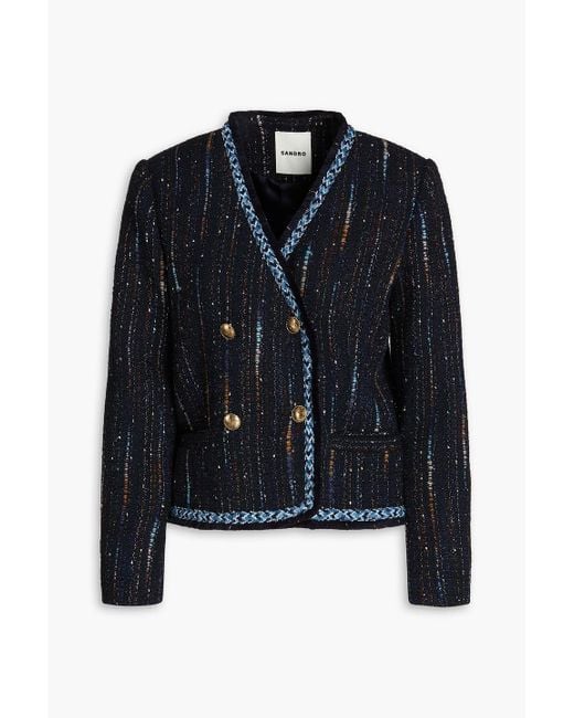 Sandro Blue Colobri doppelreihige jacke aus metallic-tweed