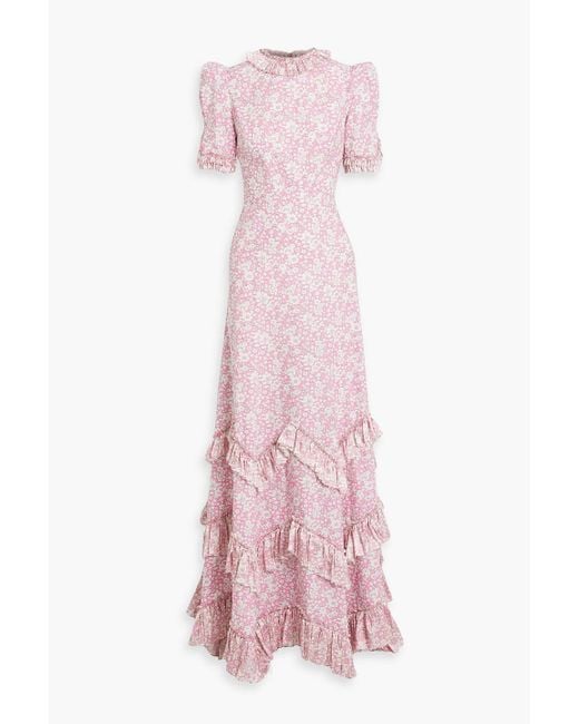 The Vampire's Wife Pink The Sky Rocket Tiered Floral-print Silk-trimmed Cotton Maxi Dress