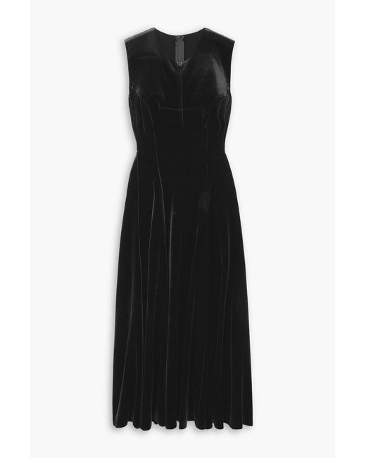 Norma Kamali Black Grace Paneled Stretch-Velvet Midi Dress