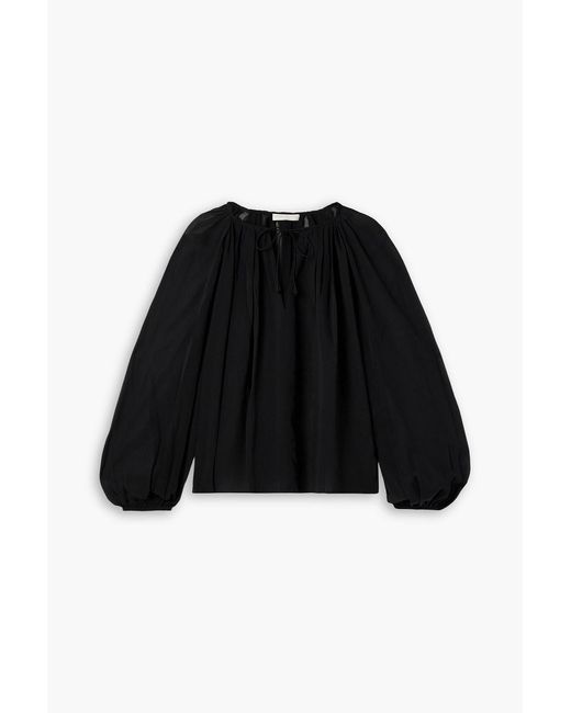 Ulla Johnson Black Safa Gathered Silk Crepe De Chine Blouse