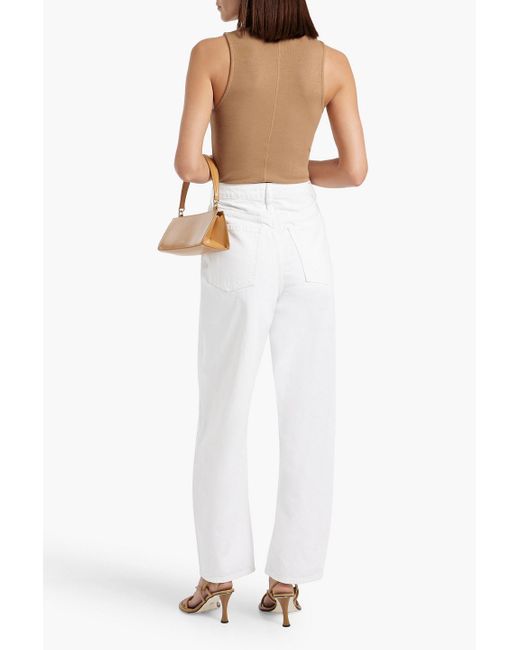 FRAME Brown Ribbed Stretch-modal Turtleneck Top