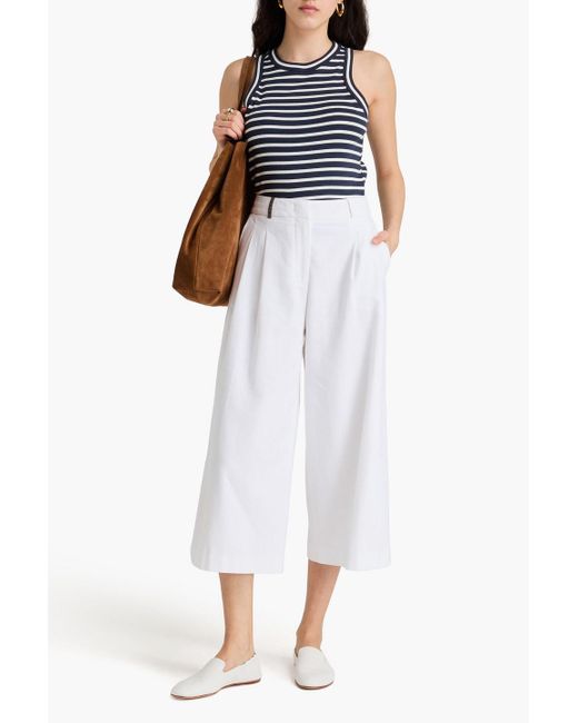 Veronica Beard Blue Jordyn Striped Ribbed Stretch-Pima Cotton Jersey Tank