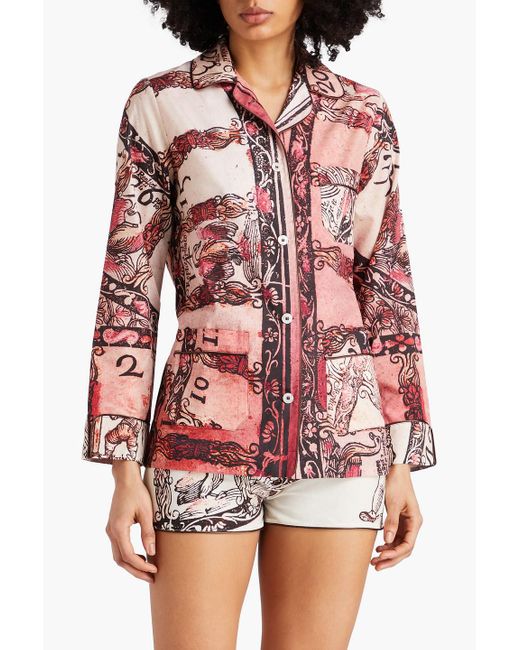 F.R.S For Restless Sleepers Red Printed Cotton And Silk-blend Pajama Set
