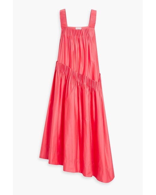 Aje. Red Severine Asymmetric Pleated Cotton-poplin Midi Dress