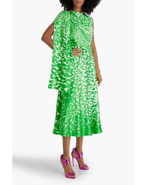 Roksanda Green Arista Draped Printed Silk-satin Midi Dress