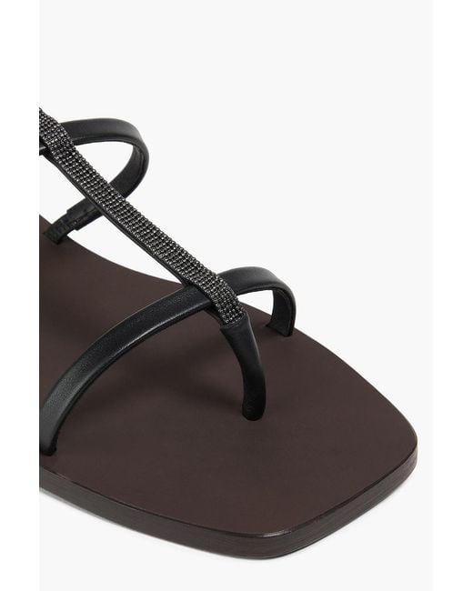 Brunello Cucinelli Black Bead-Embellished Leather Sandals