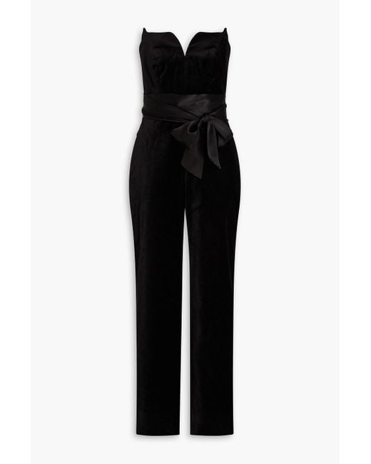 Saloni Black Sabine Strapless Cotton-blend Velvet Jumpsuit