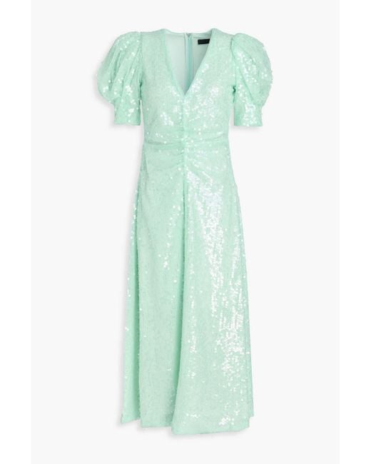 ROTATE BIRGER CHRISTENSEN Green Sequined Tulle Midi Dress