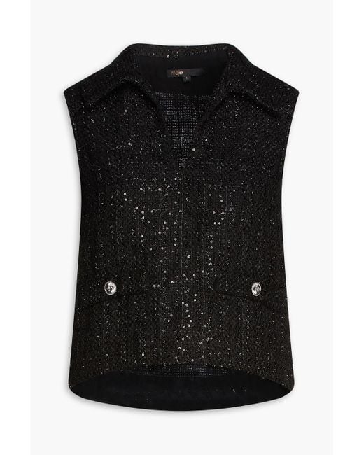 Maje Black Embellished Metallic Tweed Top