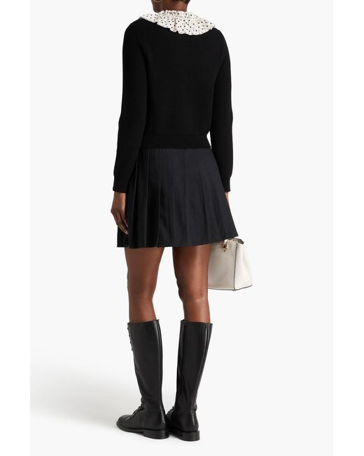 Claudie Pierlot Black Satin Twill-Paneled Knitted Cardigan