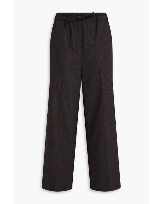 Sandro Black Wool-Blend Wide-Leg Pants