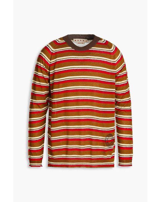 Marni Orange Striped Cotton And Linen-Blend Sweater for men