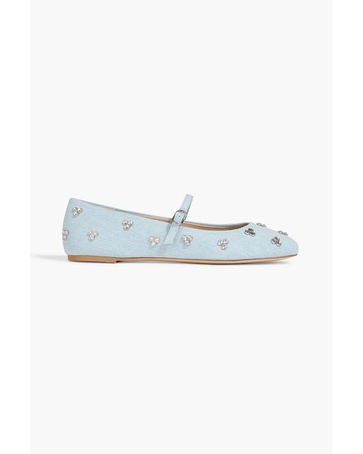 Stuart Weitzman Blue Tammy Crystal-Embellished Denim Mary Jane Flats