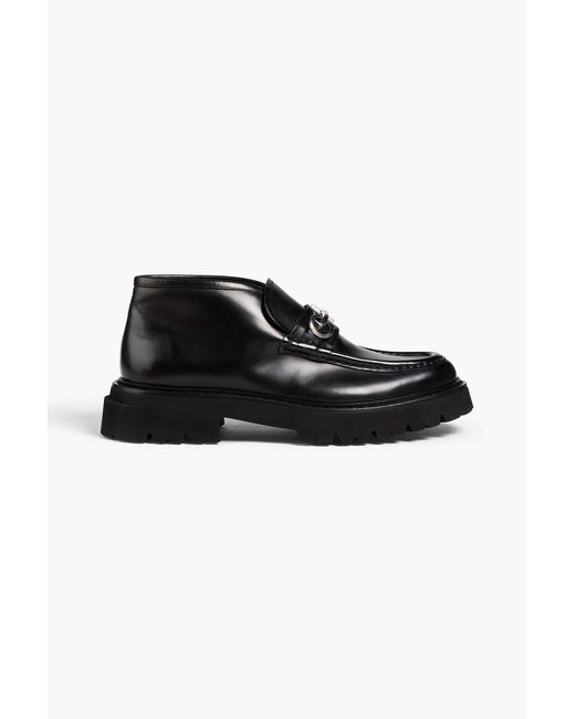 Ferragamo Black Embellished Leather Boots for men