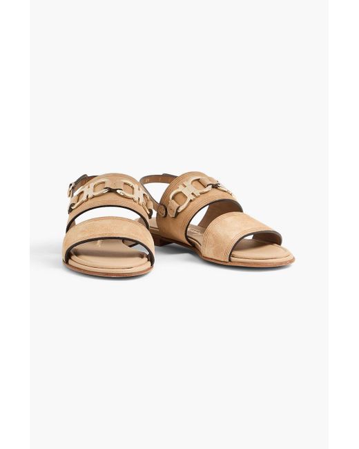 Ferragamo White Chaim slingback-sandalen aus veloursleder mit verzierung
