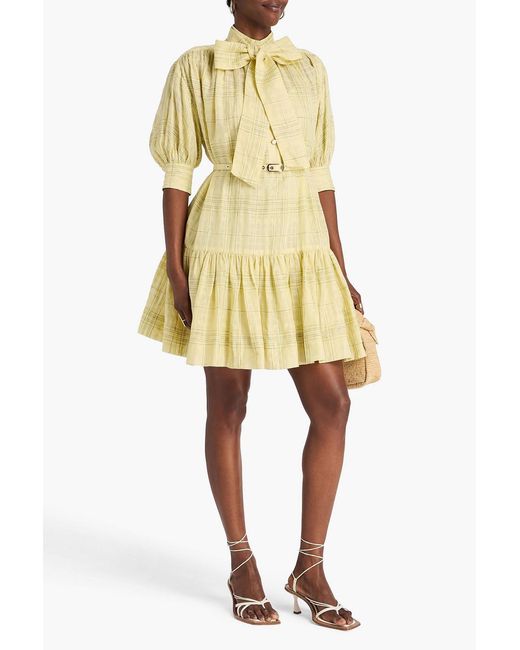 Zimmermann Yellow Belted Checked Linen And Cotton-Blend Mini Dress