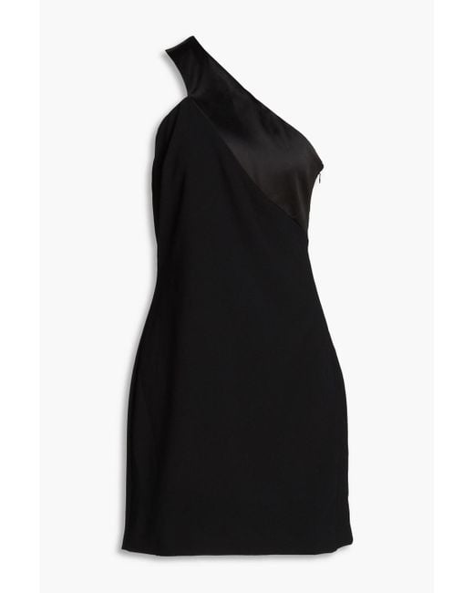 Halston Heritage Black Leigh One-shoulder Satin-paneled Crepe Mini Dress