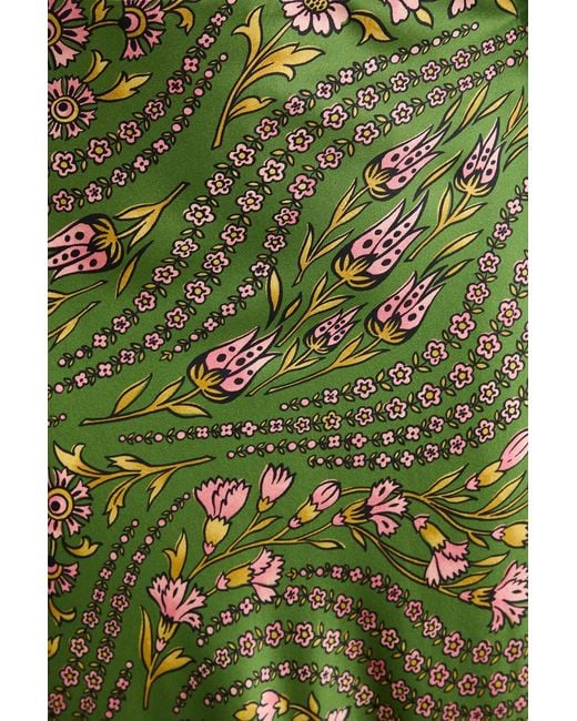 Veronica Beard Green Floral-Print Satin Midi Skirt