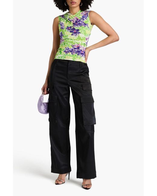 Versace Gray Draped Printed Stretch-Jersey Top